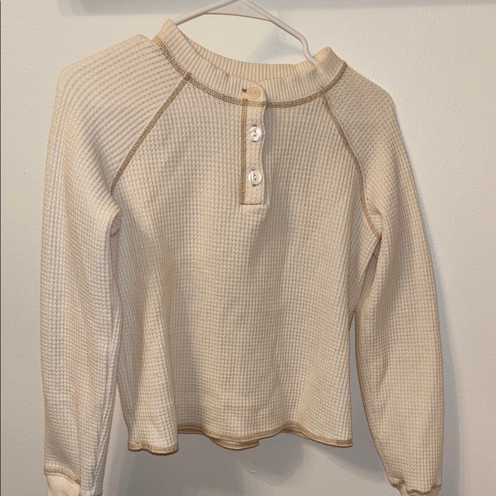 Cream Waffle Knit Henley Top